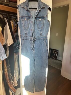 Zara Sleeveless Light Wash Denim Jumpsuit